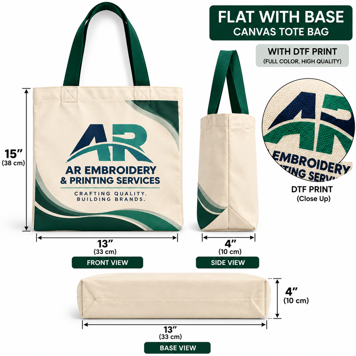 Customized Canvas Flat Tote Bag with Base